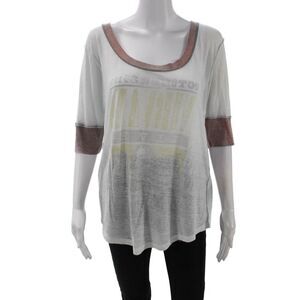 Trunk Women Jersey Ringer White 3/4 Sleeve Round Neck Music Graphic Size M